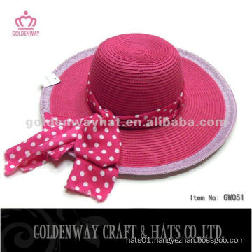 Fuschia Pink Paper Lady Hat With Beautiful Ribbon summer beach hat paper